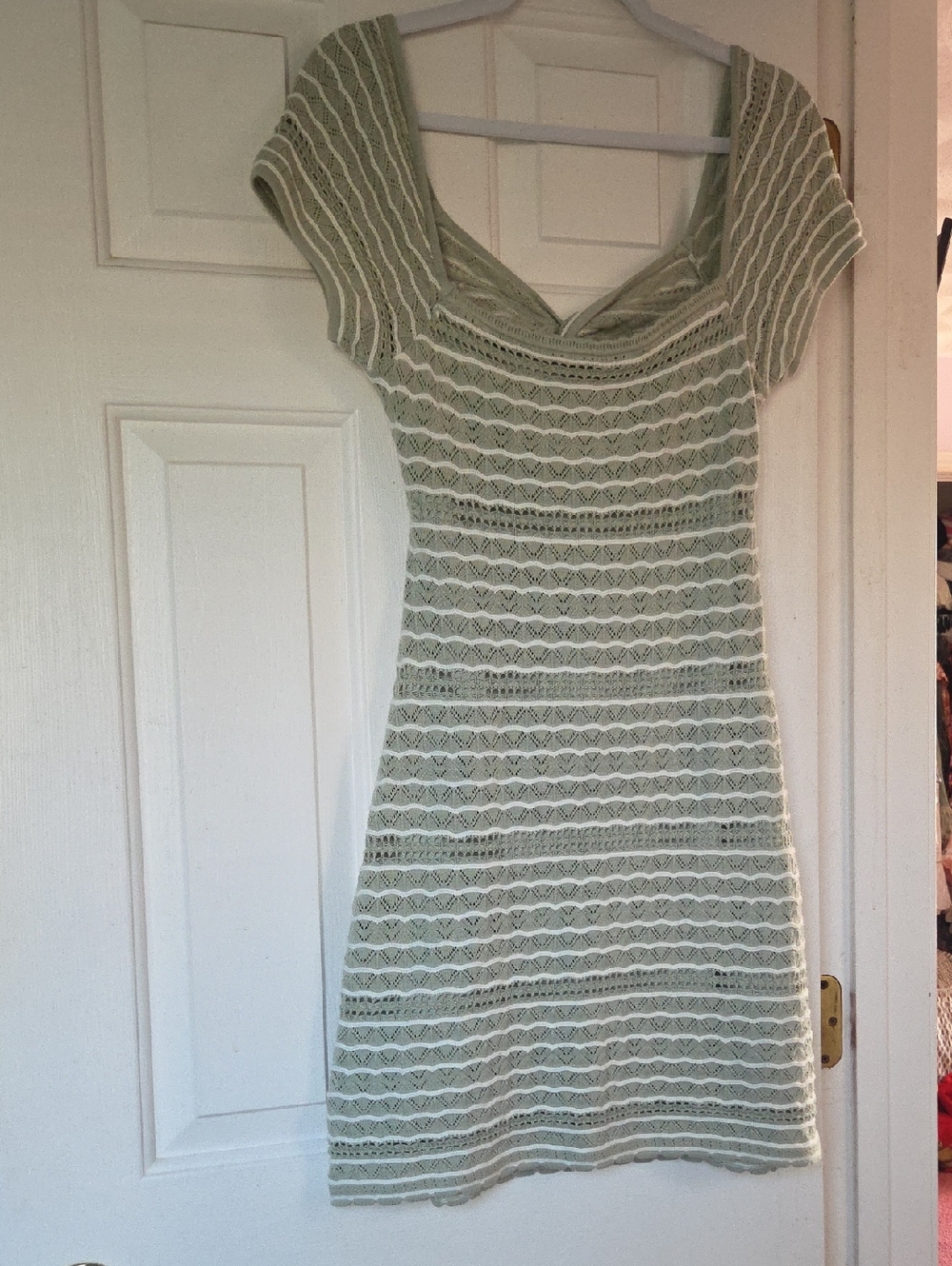 Hollister Light Green and White Striped Knit Mini Dress